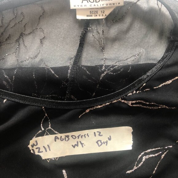 AGB Byer Black Dress VTG Maxi Sheer Overlay Slip Dress Silver Glittery Floral 12 - Picture 8 of 10